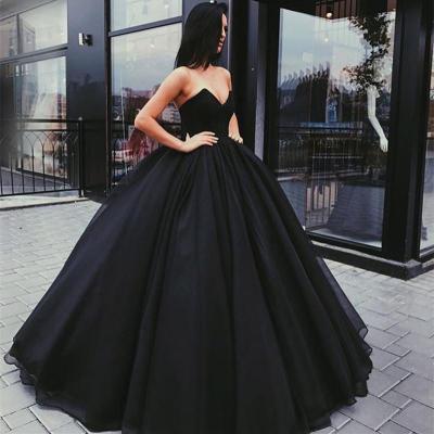 2018 Charming Black Prom Dress,Sweetheart Evening Gown,Sleeveless Floor Length Party Dress