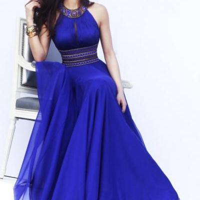  sexy rogal blue halter eveving dress Chiffon appliques Prom Dresses Formal Wear 