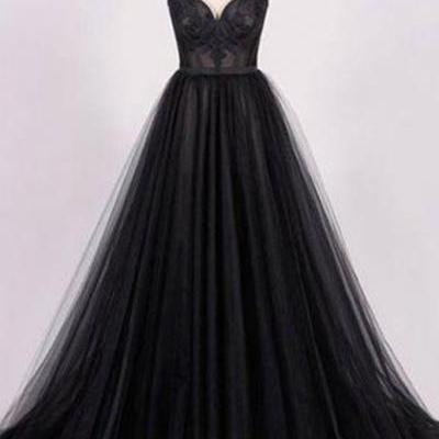 Unique black tulle, sweetheart A-line ,handmade long evening dress, long lace top party dress,Sexy Custom Made ,New Fashion