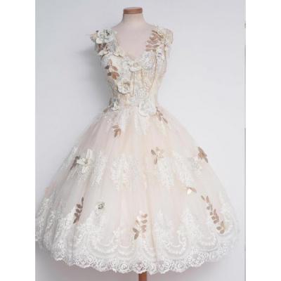 Custom Made A-line/Princess Homecoming Prom Dresses Short Ivory Dresses With Open-back Flower Knee-length Suitable Homecoming Dresses 