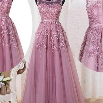 Scoop Sleeveless party dress, Lace Appliques evening dress, A-line Dress ,Floor Length ,New Fashion