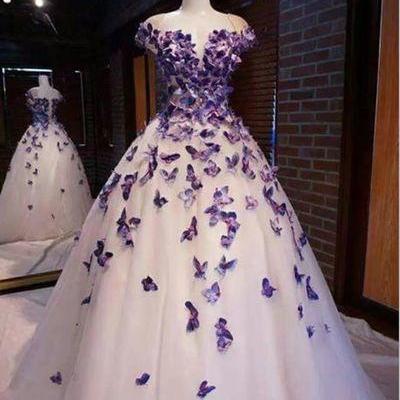 Purple Butterfly Appliques Ball Quinceanera Dress Birthday Party Sweet 15 Gown