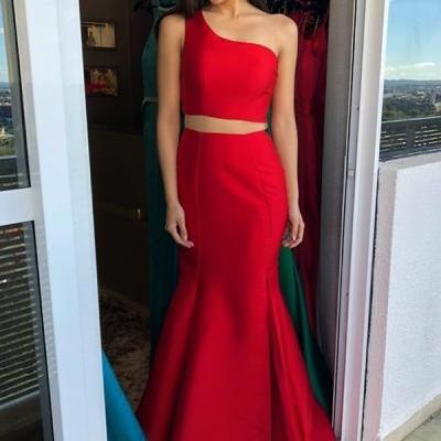 One Shoulder Top Mermaid Skirt Two Pieces Prom Dress Pageant Dress