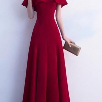 Wine Red prom dresses,Off Shoulder Floor Length Party Dresses, Cute Formal Dresses