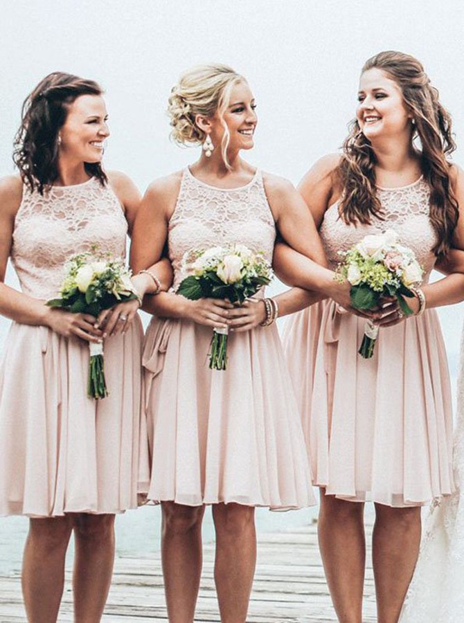 2018 Short Chiffon Bridesmaid Dress Sleeveless Lace Mini 2018 Short Chiffon Bridesmaid Dress Sleeveless Lace Mini Customize