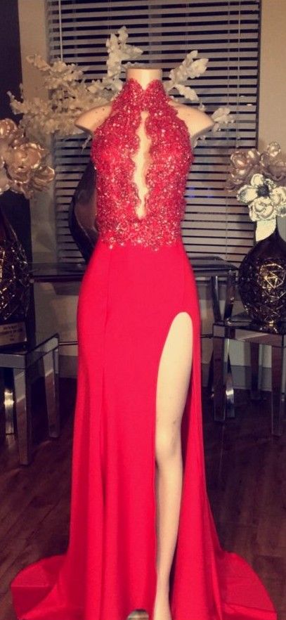 red chiffon prom dress