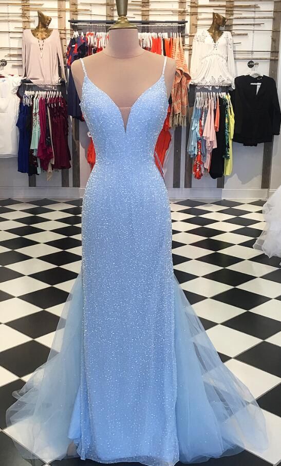 blue dress with sequins
