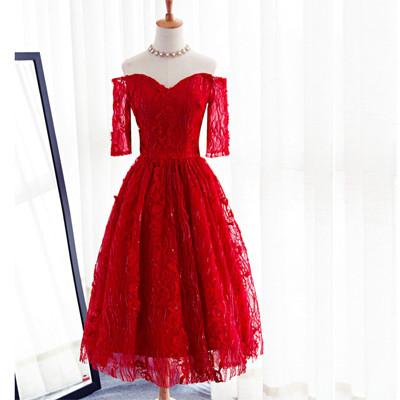 three quarter sleeve tea length dress