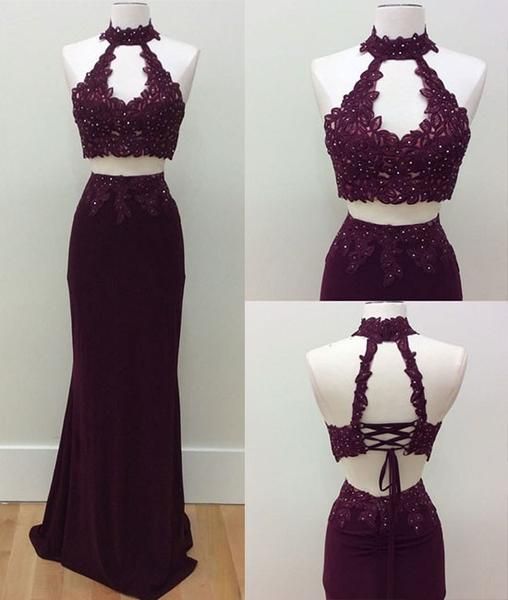 2 piece burgundy prom dress