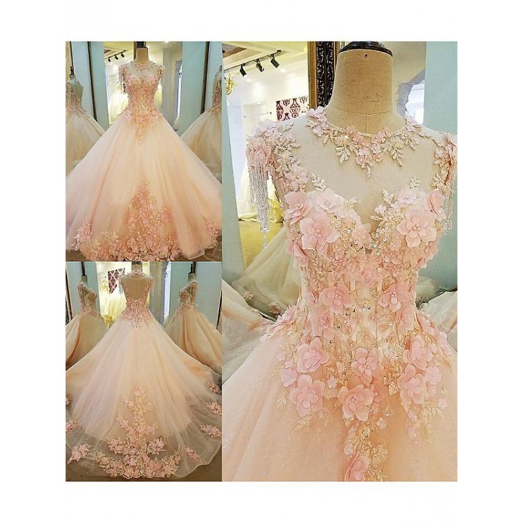 3d floral applique prom dress