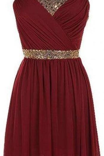 Burgundy Homecoming Dress,Chiffon Homecoming Dresses,Homecoming Gowns,Beading Party Dress,Short Prom Dress